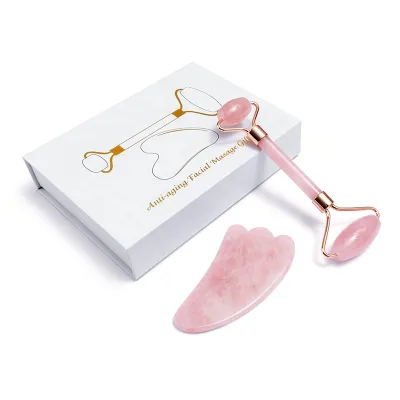 Handheld Rose Quartz Jade Roller Massager US Plug Anti-Aging Firming Skin for Face Body Eye Neck Acupuncture Ridged Roller