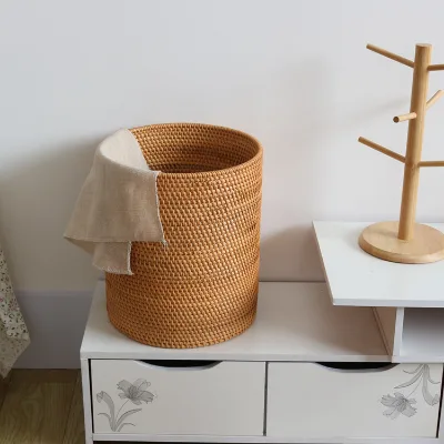 Clothes Storage Portable Cylinder Rattan Woven Laundry Baskets