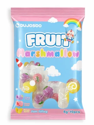Fruit Shaped Marshmallow Candy Soft Candy With Jam Center Grape Peach Mango Flavor Individually Wrapped