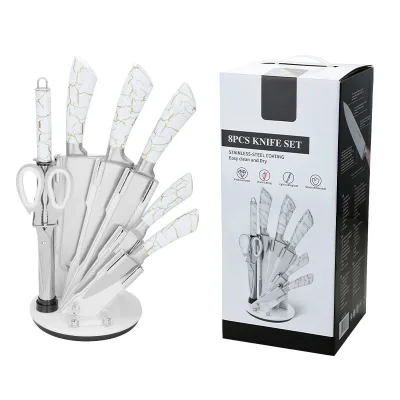 8 Pcs Classics Kitchen Knife Hollow Handle Stainless Steel Knife Set With Knife Block Scissor Sharpener