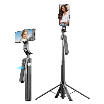 AI Selfie Stick with Face Tracking & Gesture Control Portable Foldable 360° Rotating Gimbal Stand Ideal for Travel Livestreaming