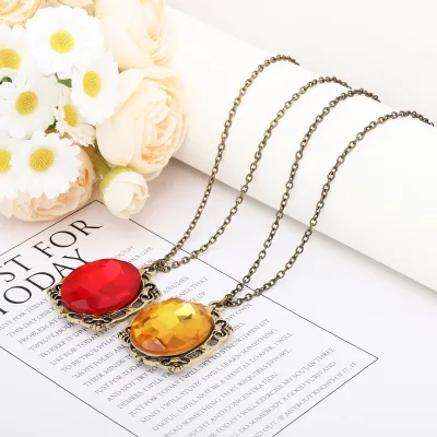 Vintage Pendant Necklace Citrine Crystal Bezel Setting Precious Metal Alloy Gold Plated Link Chain Women's Everyday Wear