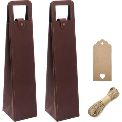 1 Pack PU Leather Wine Carrier Bags for Champagne Beer Bottle Travel Party Gift Packaging Brown Durable Reusable