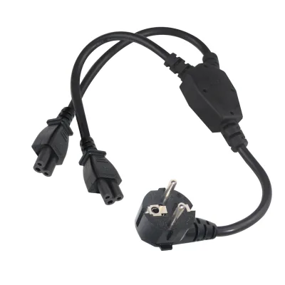 3 Wire Pole Vde Ce Cable France Plug 1 to 2 Iec 320 C5 Y Splitter Power Cord 220Vac Rubber Computer