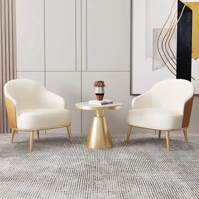 Elegant Modern White PU Leather Negotiation Tables and Chairs High Quality Home Office or Metal Bar Furniture