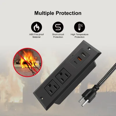 Stock Flush Mounted US Power Recessed Power Strip with 20W USB C /Office Furniture Hidden Drawer Outlet Charging Station
