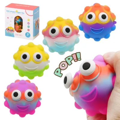 Big Eyes Smile Face Pop Fidget Ball, Rainbow 3D Stress Balls Fidget Toy, Silicone Popping Push the Bubble Sensory Fidget Ball
