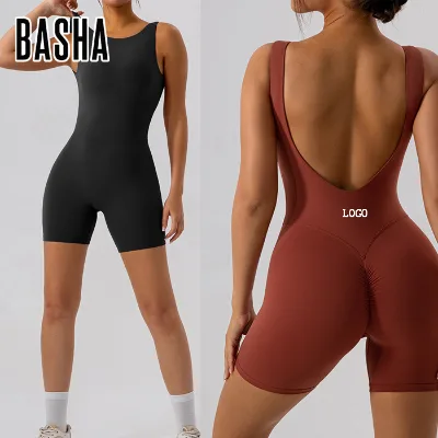 Hot Sale Deep V Backless Hollow Out Sport Jumpsuit Gym Active Shorts Fitness Yoga Jumpsuit