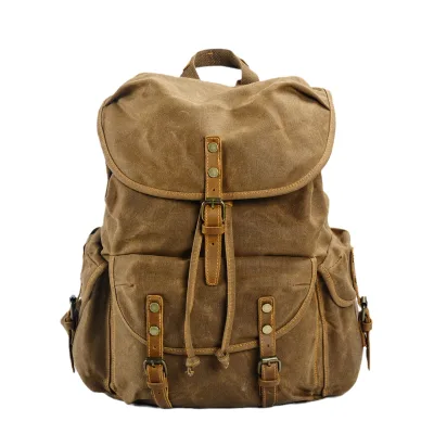 Custom Large Capacity Sports Daily Backpack Vintage Soft Waxed Canvas with Fashion Style Waterproof for Travel Hiking Casual Use