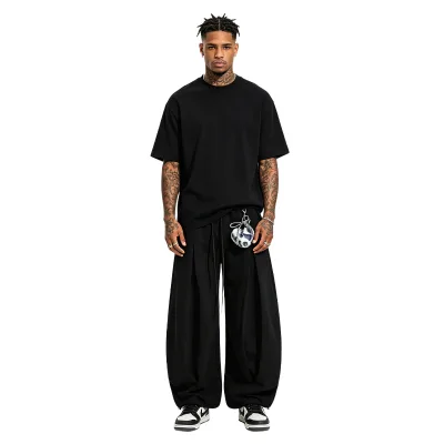 Gold Foil Totem Print Y2K Elastic Waist Wide Leg Sweat Jogging Men's Pants Women Casual Track