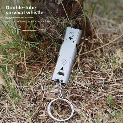 High-Decibel Stainless Steel Outdoor Survival Whistle Double-Hole Blast with Earthquake Life-Saving Frequency