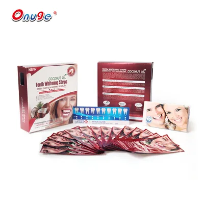 6%HP Flavoured Coconut Oil Private Label Manufacturer Direct Sale 5D Teeth Whitening Strips 14 Treatments Wholesale
