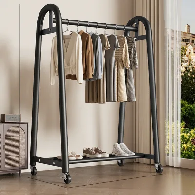 Simple Modern Coat Racks Floor Drying Rack Movable Coat Racks with Shoe Storage Hanging Clothes Hats Indoor Household Balcony