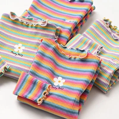 Korean-style Cotton Top Back-to-school Season Fashion Embroidered Hoodie Stripes Relaxed Fit for Children Suitable