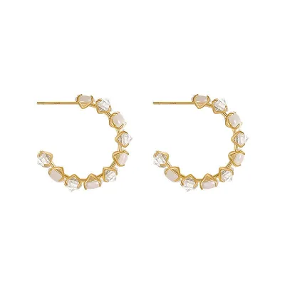 Vintage Hoop Earrings Diamond Cat's Eye Geometric Design Gold Plated Studs Hook Shape Alloy Main Designer Accessories