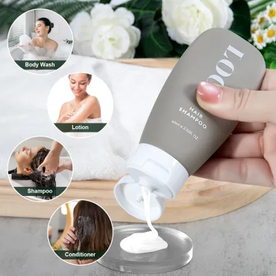 Custom Logo Travel Size Moisturizing Nourishing 2-IN-1 Shampoo & Conditioner Cream Set Private Label 60ml