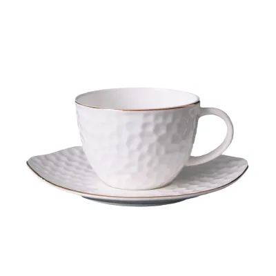 2024 Bone China Ceramic Espresso Cup Saucer Sets Gold Rim Design Eco-Friendly 200ml Luxury Customizable Logo Christmas Drinkware