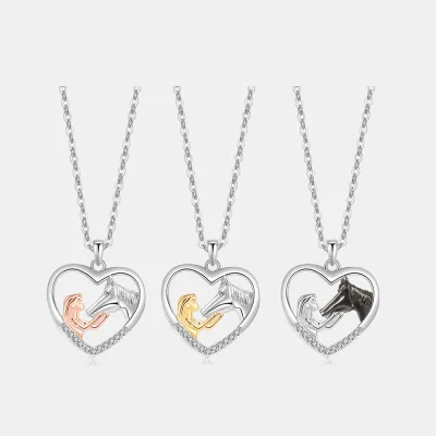 Daidan Classic Two Tone 925 Sterling Silver Girls Horse Gold Plated Heart Necklace