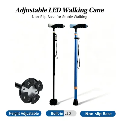 Ningbo Factory LED Walking Stick with Flashlight Aluminum Alloy Elderly Cane CE MDR ISO13485 Compliant Custom Logo Packaging