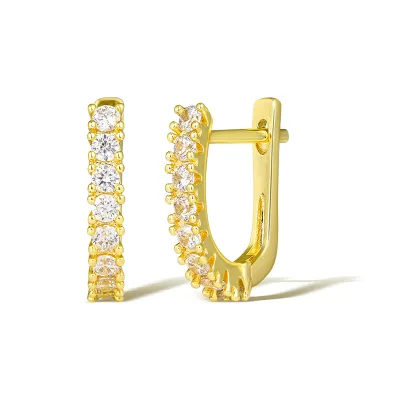 GSY Real 14k Gold Plated Earrings for Women U Shape Micro Inlay Earrings Hoops Zircon Diamond Jewelry