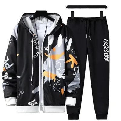 Leisure Sports Men's Spring and Autumn Youth Handsome Loose Fitting Long Sleeve Hoodie Sweater Pants Paired With Leggings Set