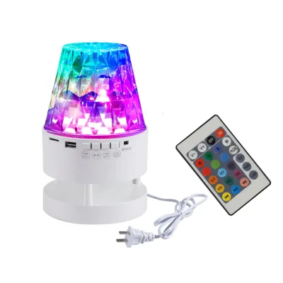 China Factory LED Seven Color Music Lamp 220v Plug Button Remote Colorful Decoration RGB Rotary Speaker Projection Light Desk
