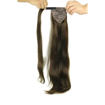 12inch 40inch Long Double Drawn Brazilian Indian Human Hair Drawstring Wrap Around Invisible Clip in on Ponytail Extensions