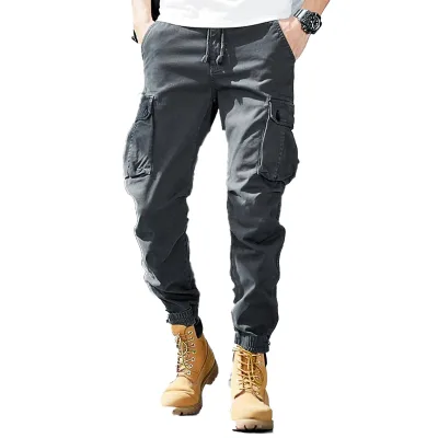Men's Casual Cotton Cargo Pants With Multi-Pocket Fashion-Designed Skinny Trousers Customizable Fashion Accessory