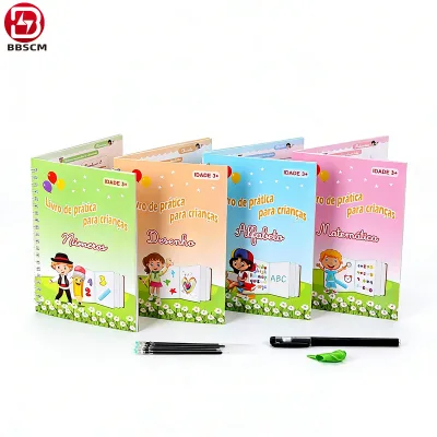4 Books Magic Writing Book in Portuguese Calligraphy Notebook Montessori Kids Reusable Educational Calligraphic Letter Practice