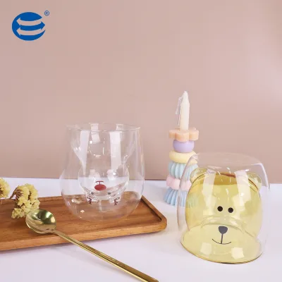 Excellent Cute Cartoon Bear & Deer High Borosilicate Glass Milk Mugs-BPA Free Leak-Proof Food Safe
