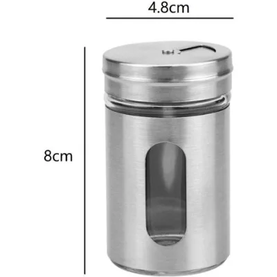 3oz/100ml Glass Spice Shaker Seasoning Jar with Swivel Lid for Salt/Sugar/Spice and Pepper with Stainless Steel Spice Shaker with