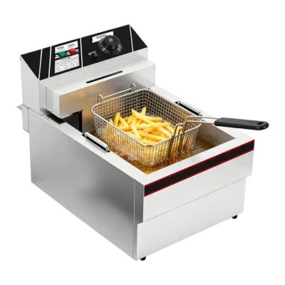 Compact Countertop Electric Fryer Space Saving Structure Fits Small Burger Shop and Take Out Kitchen Layout