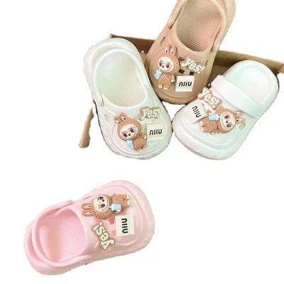 HY2 Cute Labubu Waterproof Slip Resistant Round slippers Cute Labubu Decoration Children Baotou Leisure Beach Shoes