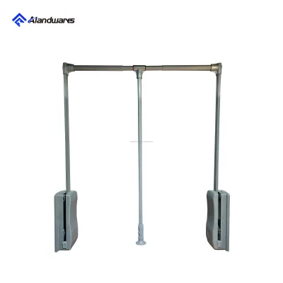 High Adjustment Aluminum Single Pole Lightweight Gray Wall Mount Lift Clothes Rack Hanger Coats Storage Wardrobes Space-Saving