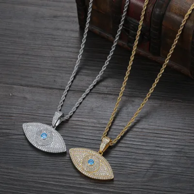 Blue Eyes Devil's Eye Pendant, Pendant Couple Stacked Brass Zircon Necklace