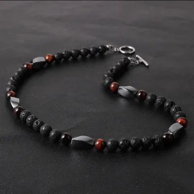 Unisex 6mm Natural Lava Volcanic Beads Bracelet OT Hook Clasp Casual/Sporty Bracelets Parties Goldix RTS-N033 316L Stainless