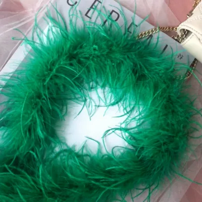 WFT-025 Wholesale Long Wrist Trim Dark Green Yellow White Red Navy Pink Party Ostrich Feather Boas