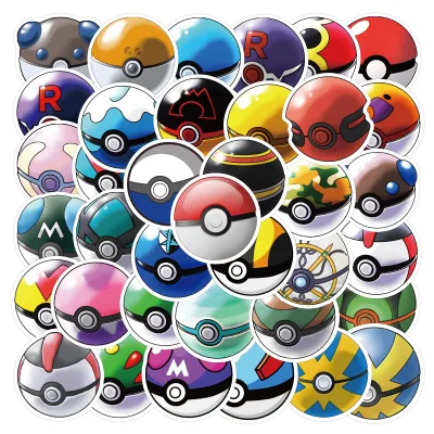 50pcs/bag Removable Water Proof Vinyl Stickers for the Fans of Poke Ball for Laptop Guitar Skateboard Decoration