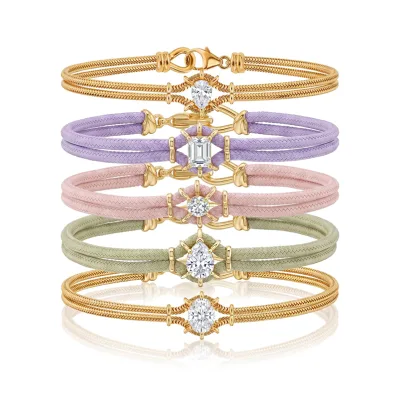 Gemnel Brass Wire Wrap White CZ Multi Cut Double Strand Braided Rope Bracelets Pastel Colors Stackable Bracelet Set for Women