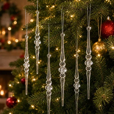 Cross-border Christmas 5-inch Acrylic Ice Stick Ice Ball Hanging Ornaments Multi-Color Ice Cone Christmas Tree Decorations