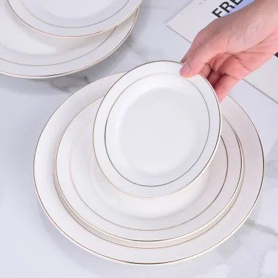 Wholesale Elegant Dinner Plates Ceramic Dinnerware Sets With Gold Rim Pattern Party Serving Food