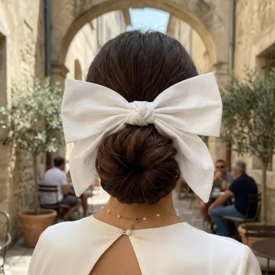 White Large Bow Hair Clip with a Minimalist and High-end Feel,  Hair Clip Wedding Bridal Hair Accessories