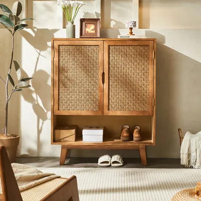 Bien the New Style Modern Designs Natural Shoe Rack Display Storage Rattan Wood Living Room Cabinet