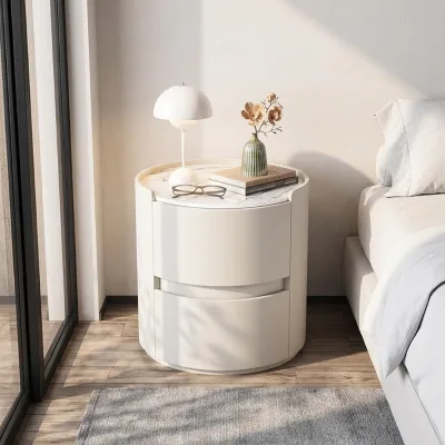Water Resistant White Nightstand with Large Storage Drawer, Side Table Set of 2 for Bedroom
