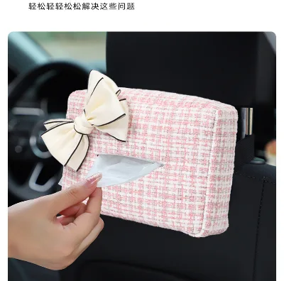 Advanced Sense Car Tissue Box With Bowknot Female Car Seat Back Armrest Paper Box Interior Decoration Supplies