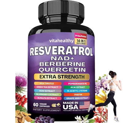 Vitahealthy OEM Private Label Resveratrol Capsules with NAD + Berberine Quercetin 14 in 1 Herbal Supplement Healthy Aging