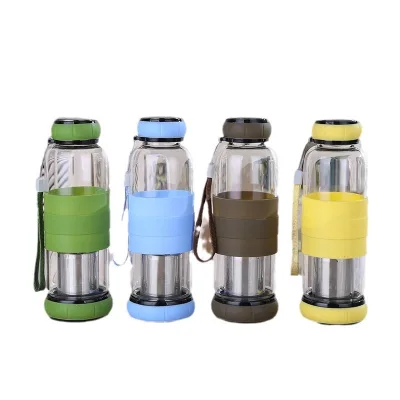 New Arrival Glass Filtered Water Bottle with Silicone Sleeve for Travel