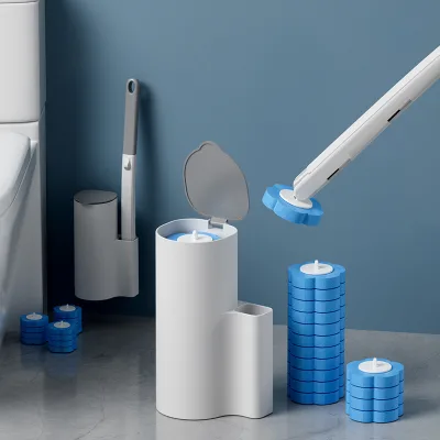 Disposable Plastic Toilet Brush Set with Replacement Heads, Wall-Mounted Bracket, All-Angle Bathroom Cleaner