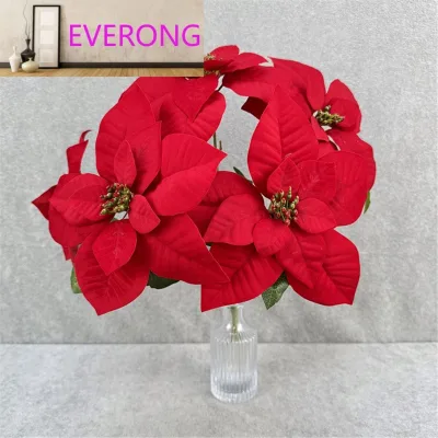 Chinese Supplier Simulation 5 Heads Christmas Flower Artificial Flower for Indoor Christmas Decoration