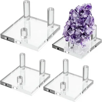 Clear Acrylic Three-Peg Display Box for Fossils Coral Geodes Minerals & Agate Collectibles Set 4 Made in China